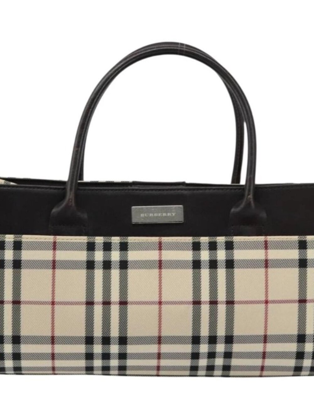 BURBERRY Nova Check Hand Bag Canvas Beige Silver Auth ka313 - Picture 2 of 16